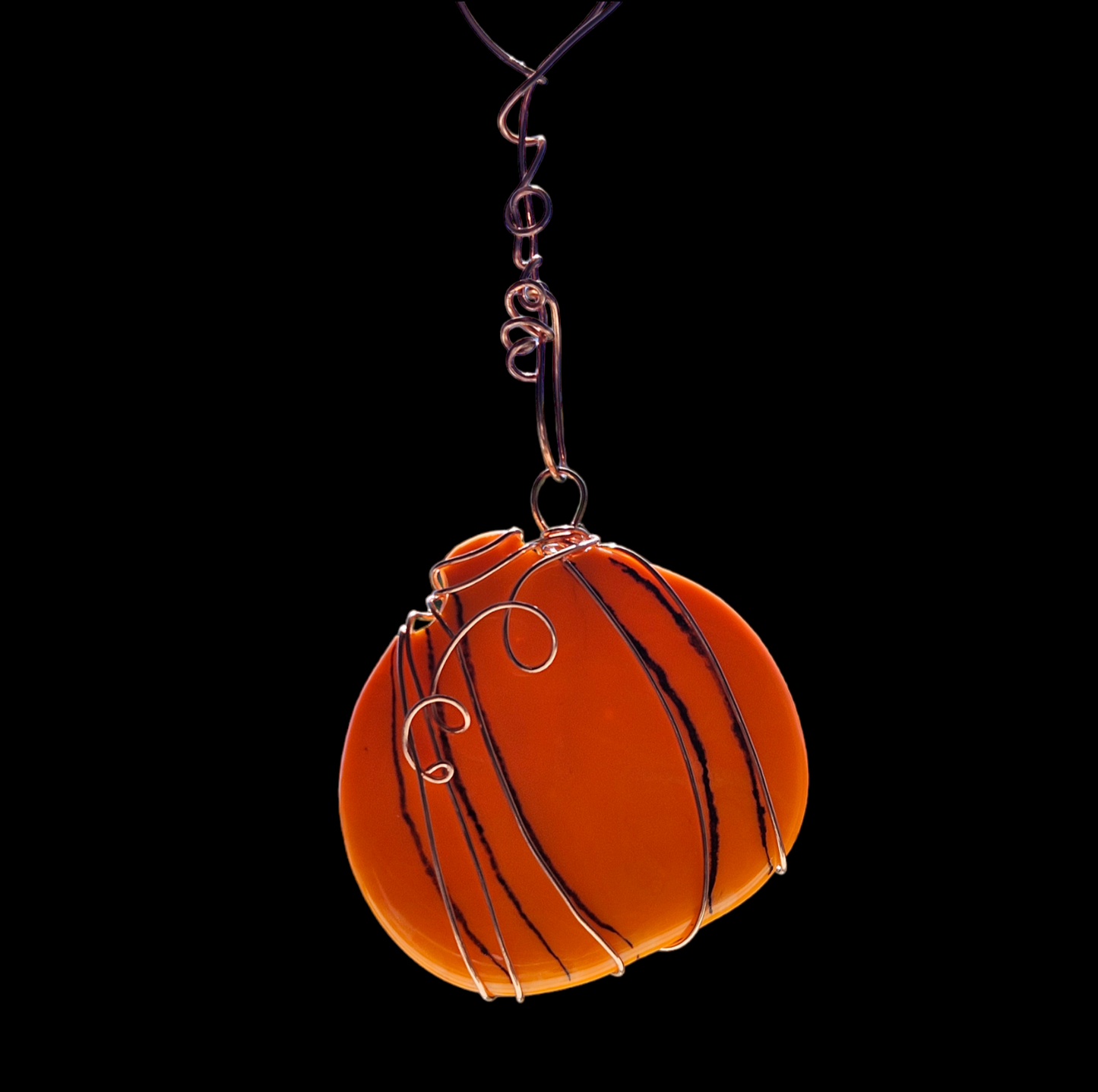 Fused Glass Pumpkin Wire Wrapped in Copper