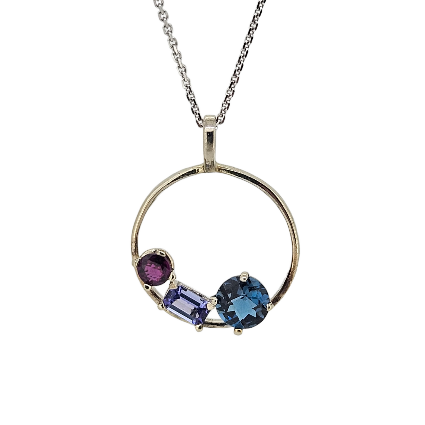 Handmade Ruby, Tanzanite, and London Blue Topaz Pendant