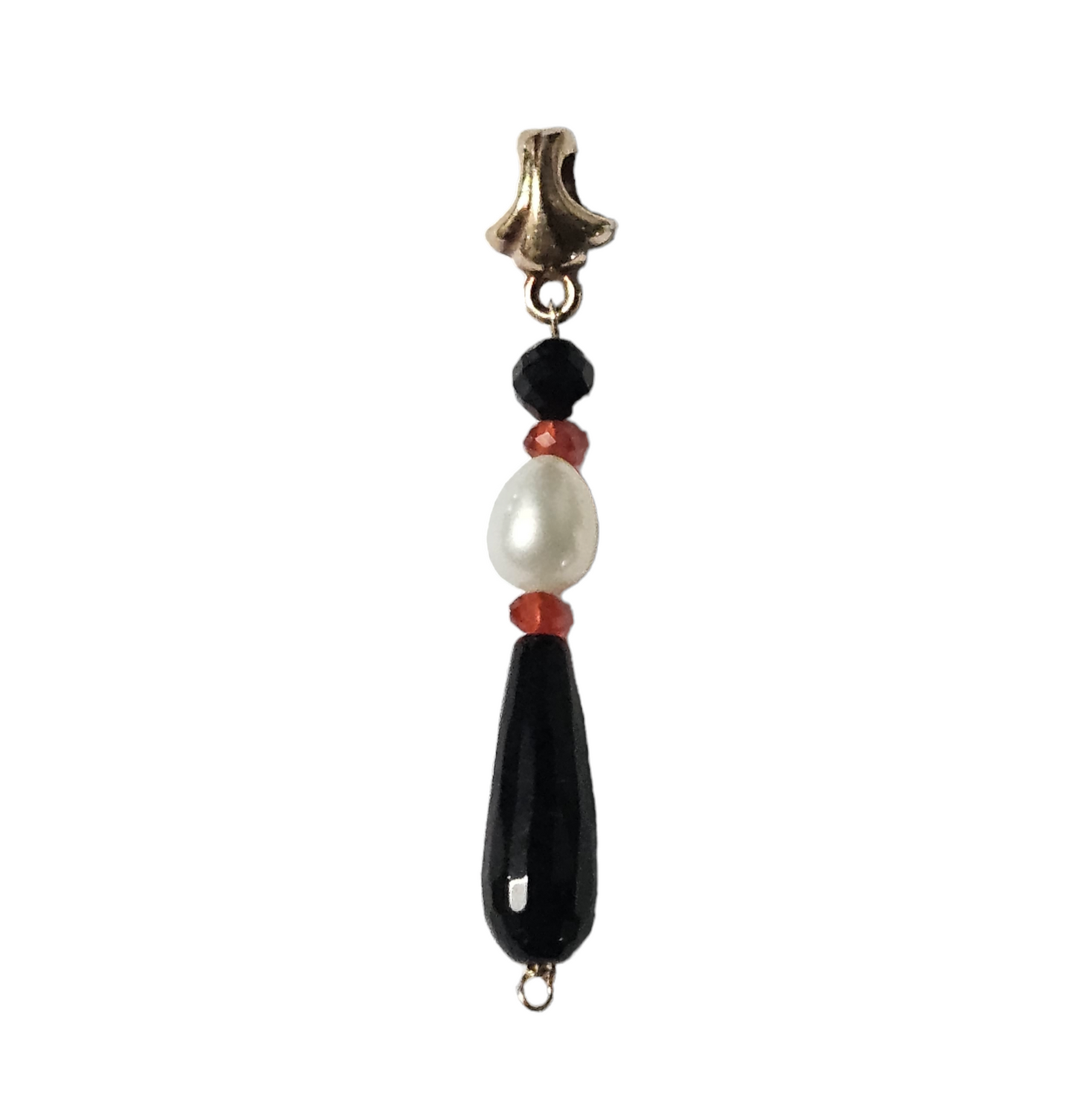 Orange Carnelian, Black onyx, and Pearl Pendant