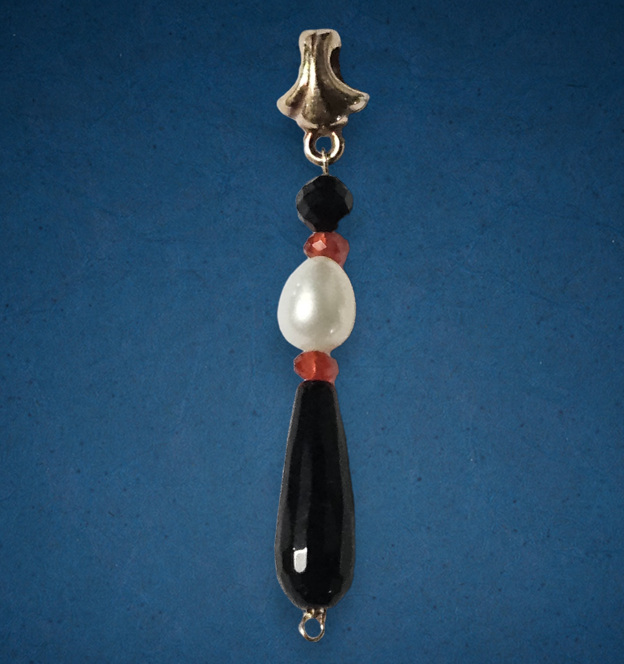 Orange Carnelian, Black onyx, and Pearl Pendant