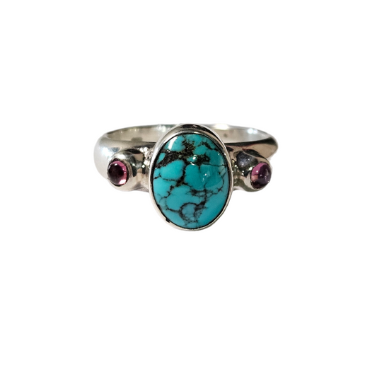 Sterling Turquoise and Rhodolite Garnet Ring