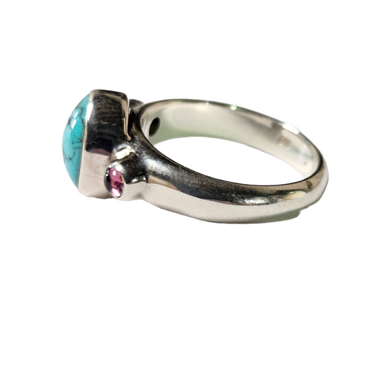 Sterling Turquoise and Rhodolite Garnet Ring