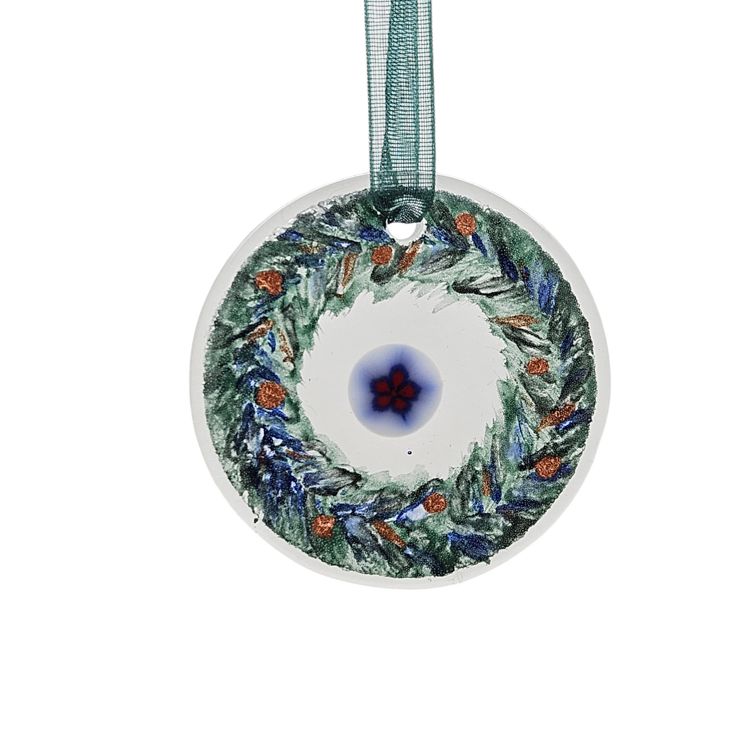 Hand Painted Fused Glass Wreath Ornament