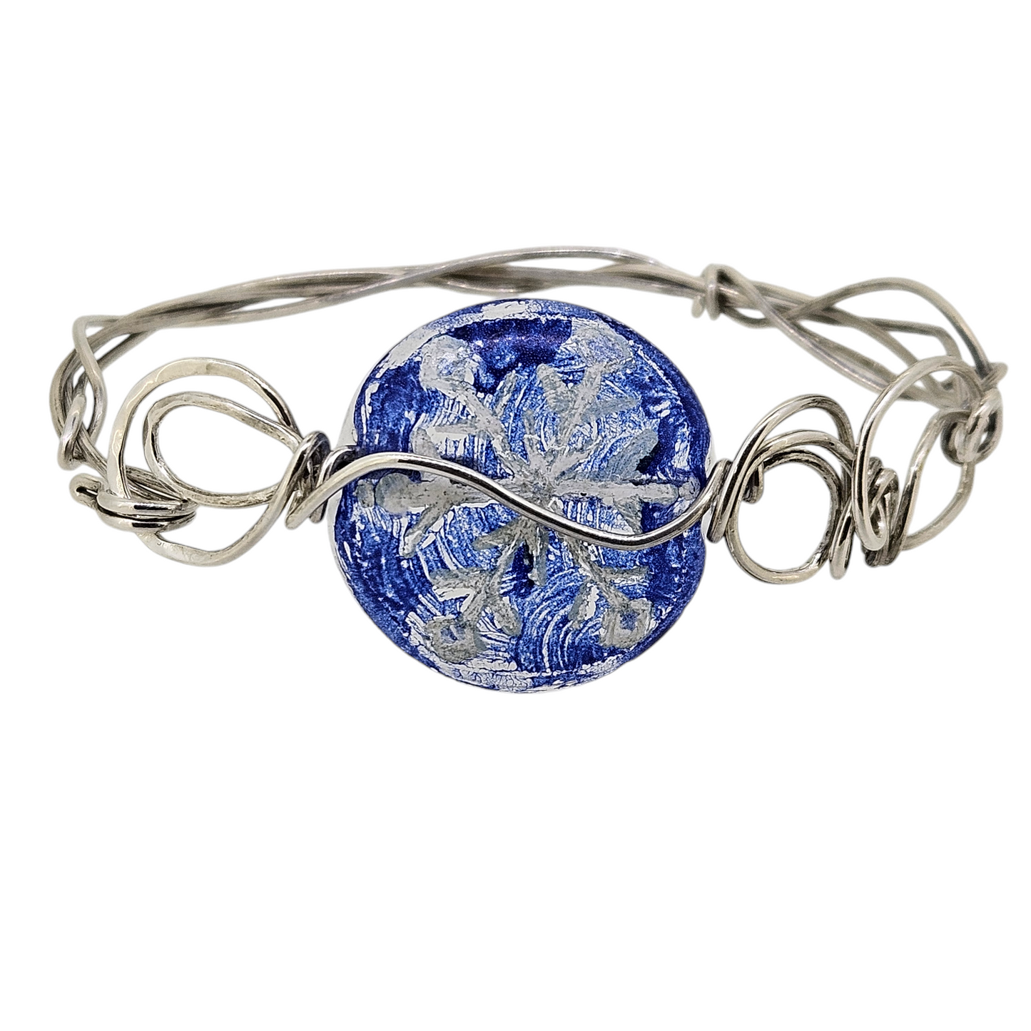 Handmade Sterling Silver Fused Glass Snowflake Bracelet