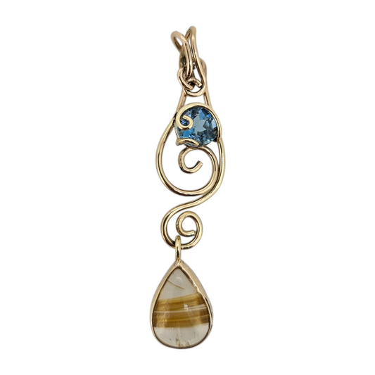 Handmade Blue Topaz and Rutilated Quartz Pendant *Pendant Only*