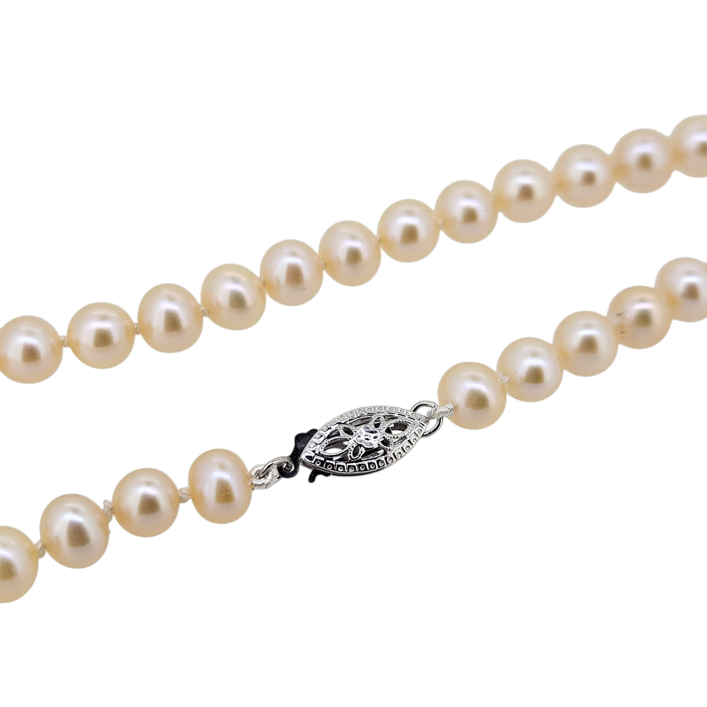 14k white gold peach/pink pearl necklace