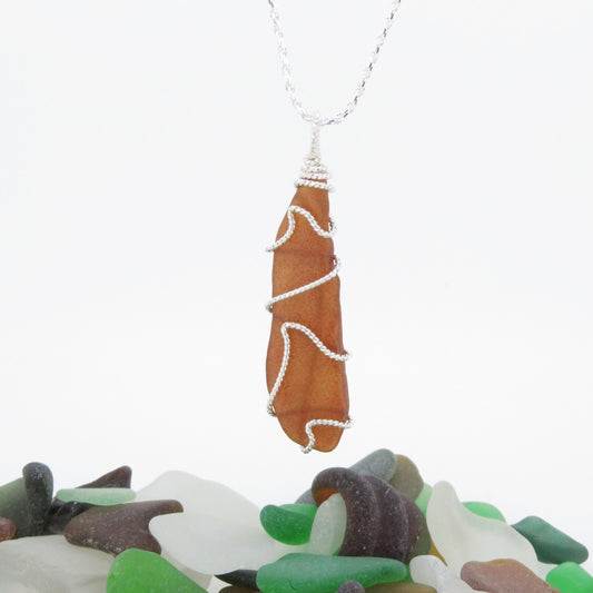 Brown Genuine Seaglass Necklace in Sterling Silver