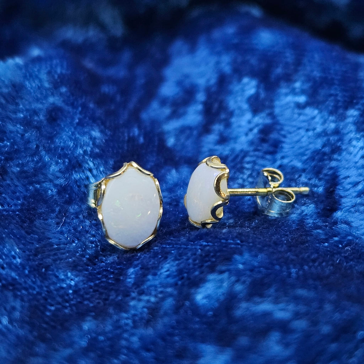 14k Yellow Gold Natural Opal Stud Earrings (7.5x5.5)