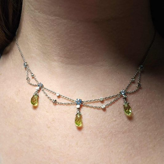 18k Peridot and Blue Topaz Necklace