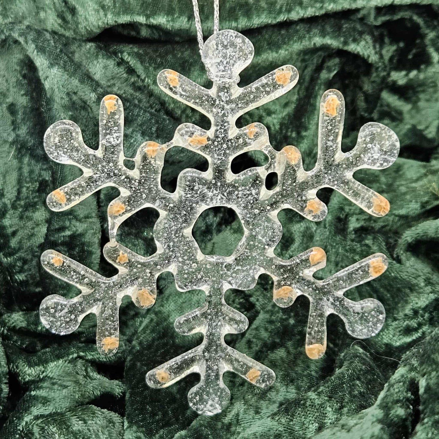 Clear with Gold Accents Fused Glass Snowflake Ornament