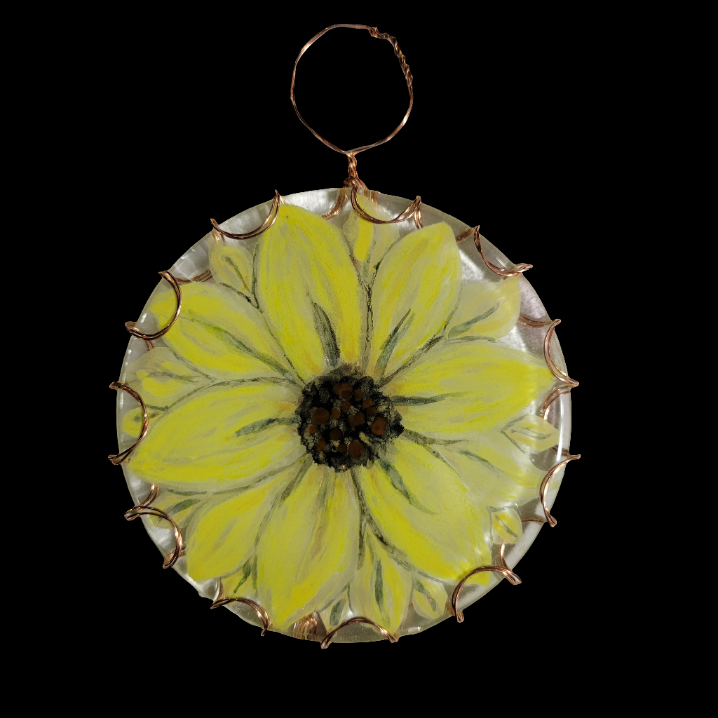 Fused Glass and Copper Sunflower Suncatcher