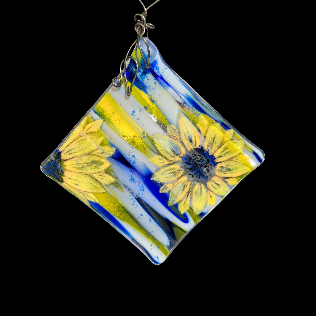 Fused Glass Sunflowe Painted Ornament