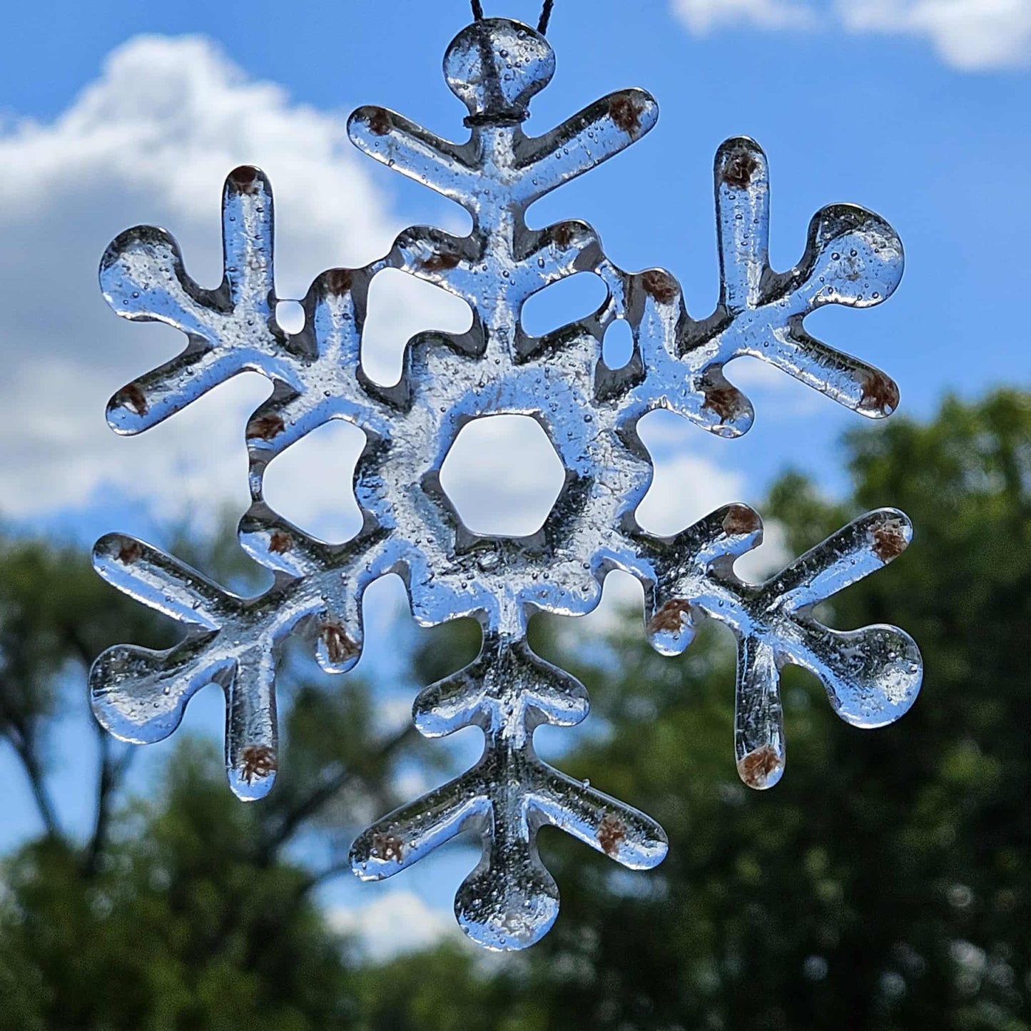 Clear with Gold Accents Fused Glass Snowflake Ornament
