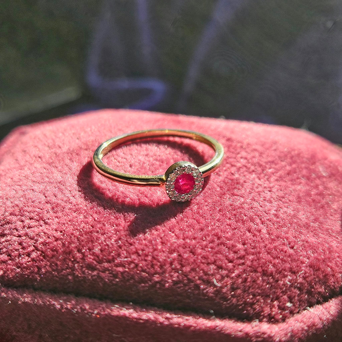 Petite Ruby and Diamond Halo Ring