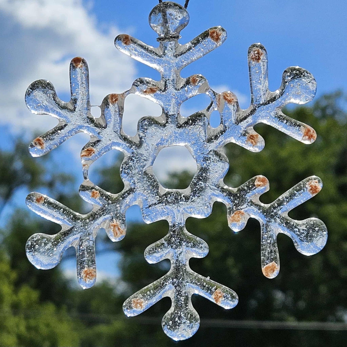 Clear with Gold Accents Fused Glass Snowflake Ornament