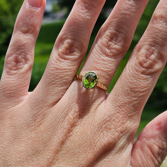 14k Checkerboard Cut Oval Peridot Ring