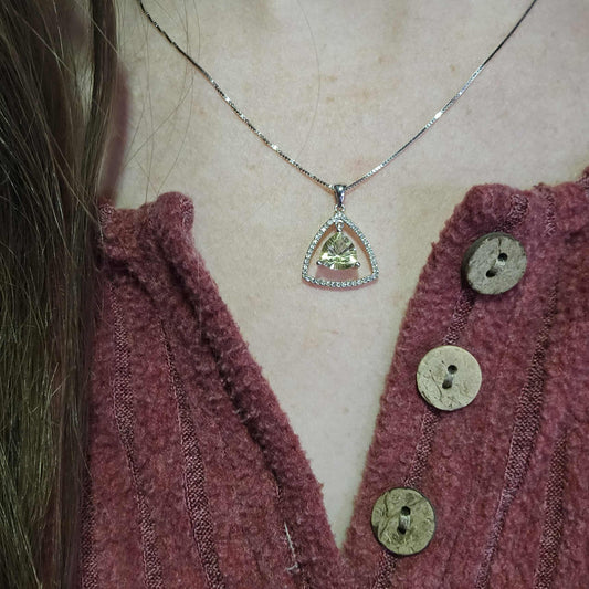 14k Trillion Lemon Quartz and Diamond Pendant