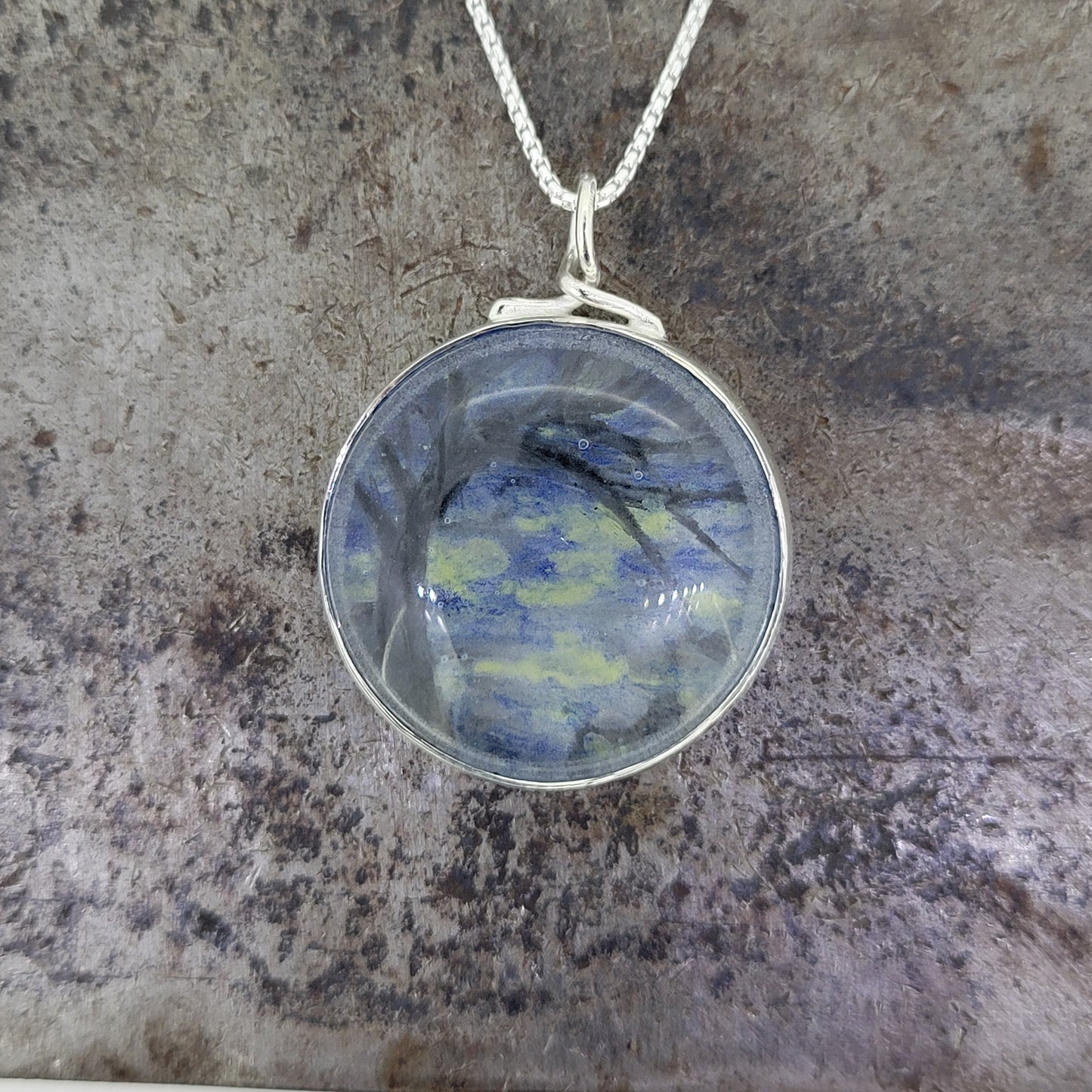 Fused Glass Bezel Set Tree Necklace