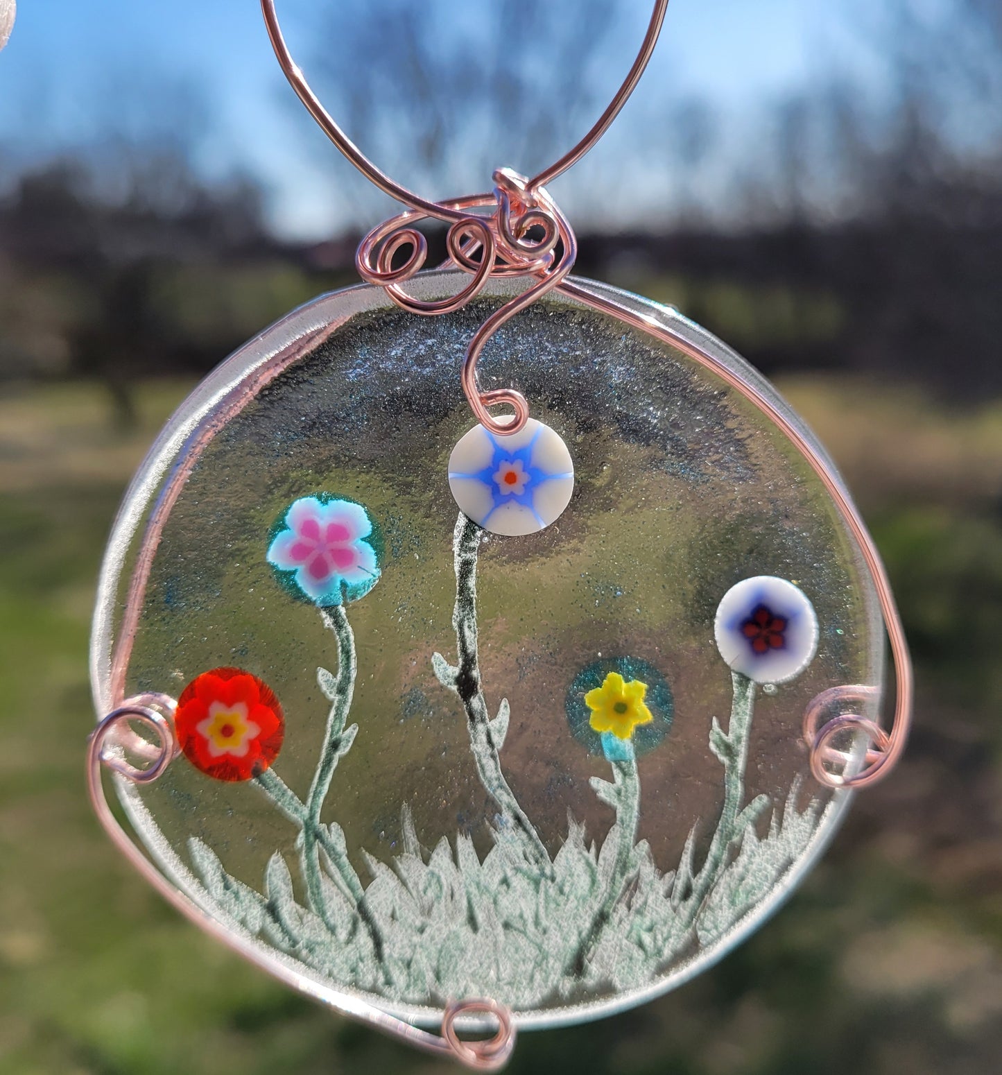 Fused Glass Floral Painted Ornament
