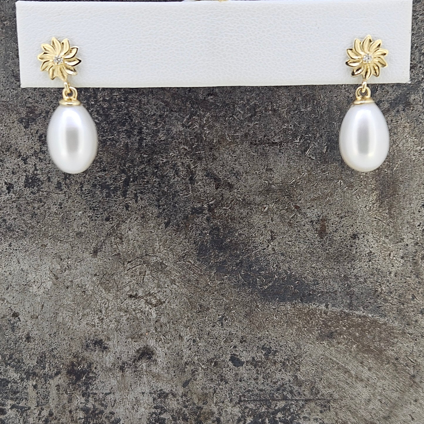 14k Pearl and Diamond Stud Earrings