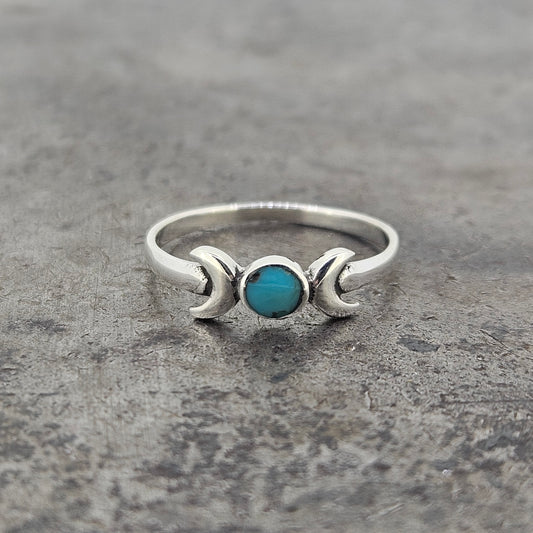 Sterling Turquoise Moon Ring sz 8