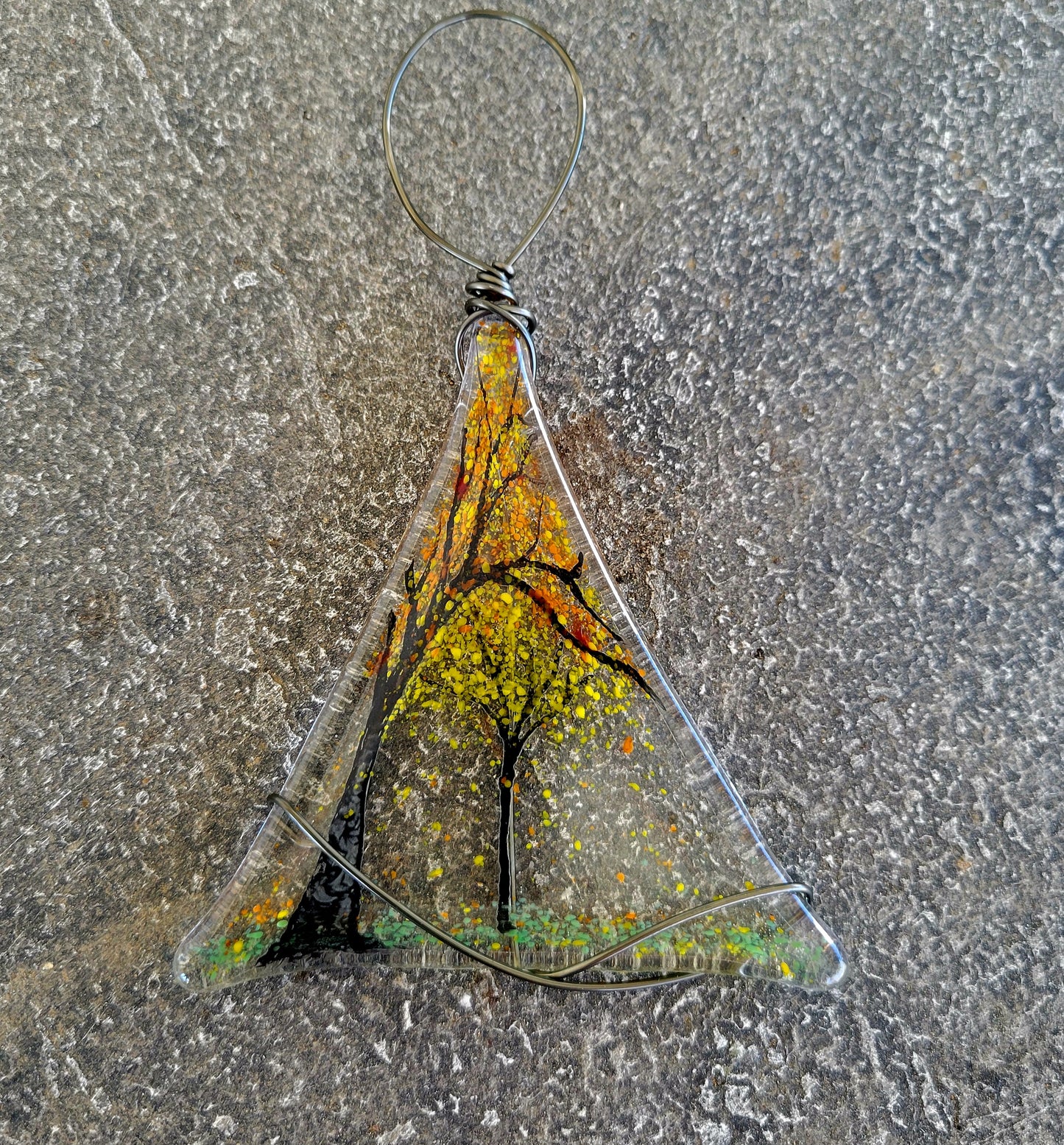 Fused Glass Tree Painted Ornament
