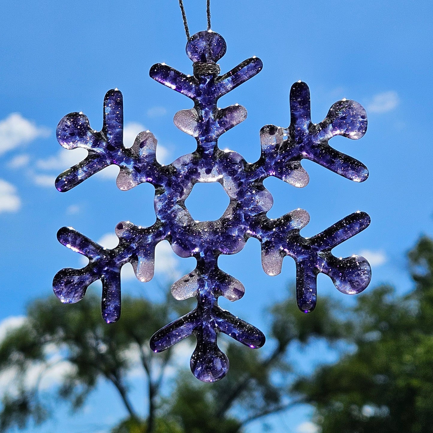 Purple Fused Glass Snowflake Ornament