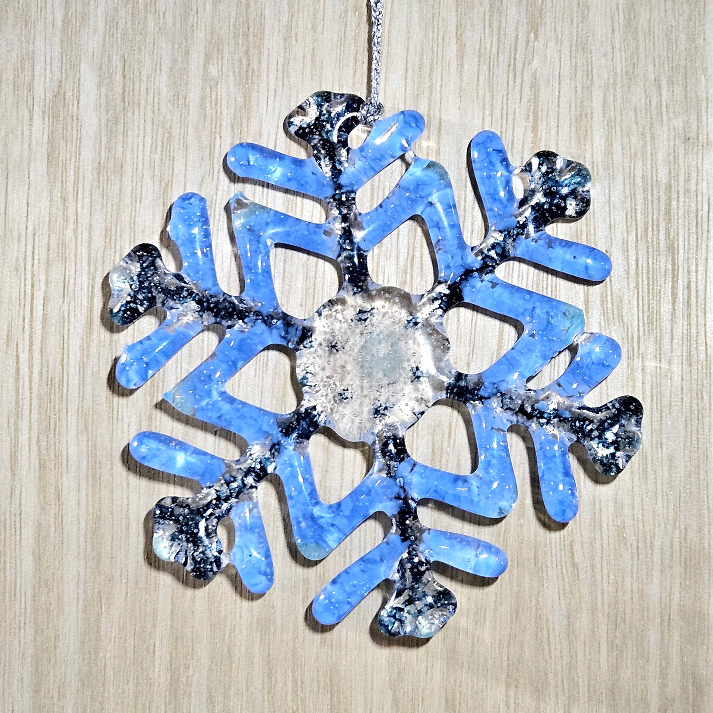 Blue Fused Glass Snowflake Ornament