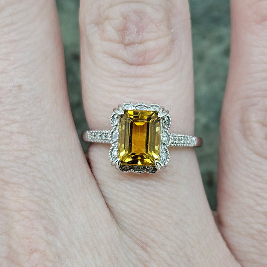 White Gold Citrine and Diamond ring