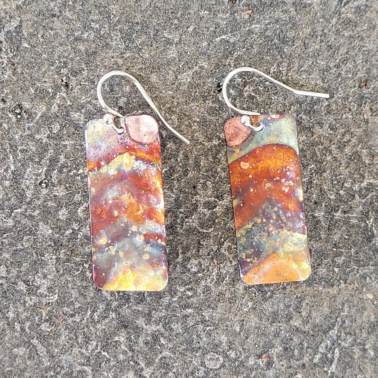 Handmade Flame Painted Copper Earrings