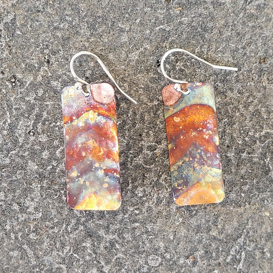 Handmade Flame Painted Copper Earrings