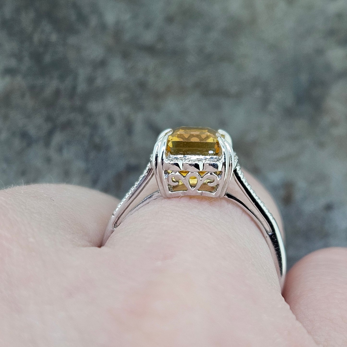White Gold Citrine and Diamond ring