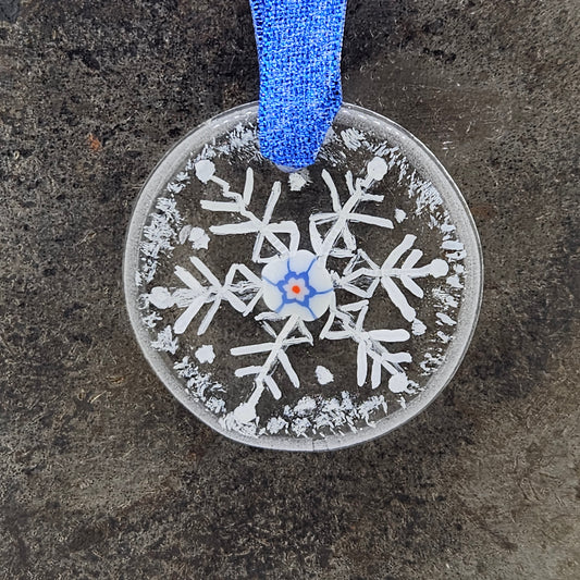Hand Painted Fused Glass Snowflake Ornament