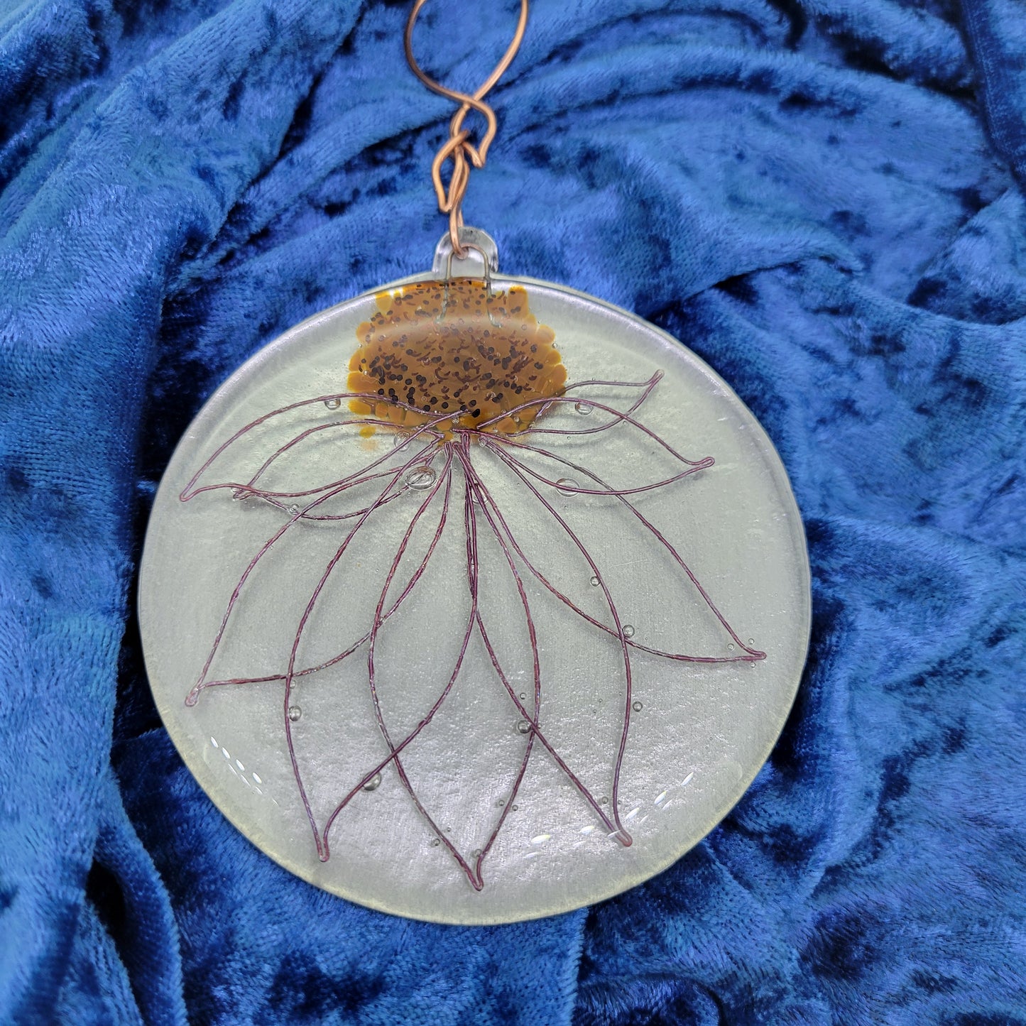 Fused Glass and Copper Floral Hanging