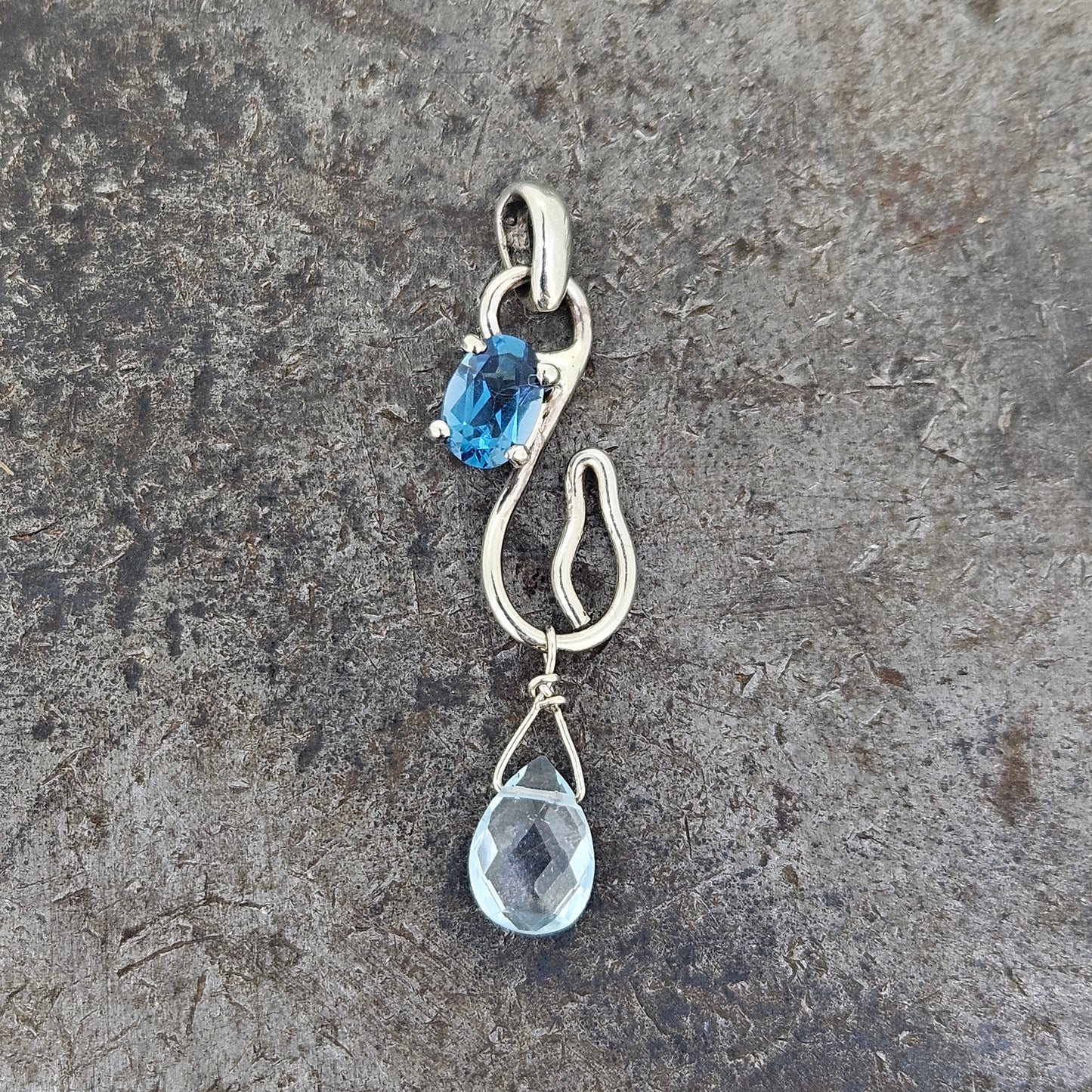 Handmade White gold London and Sky Blue Topaz Pendant