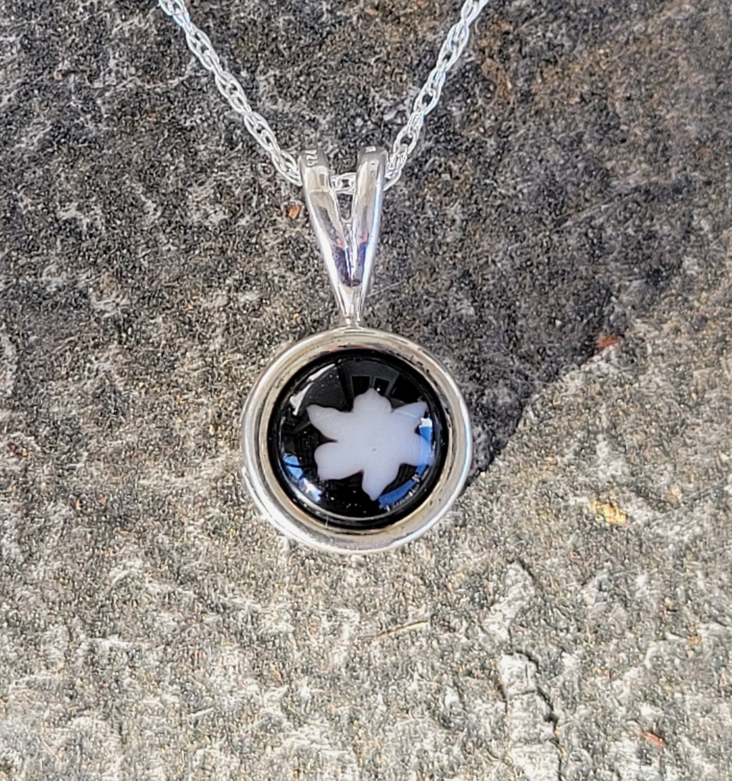 Blue and White Fused Glass Necklace