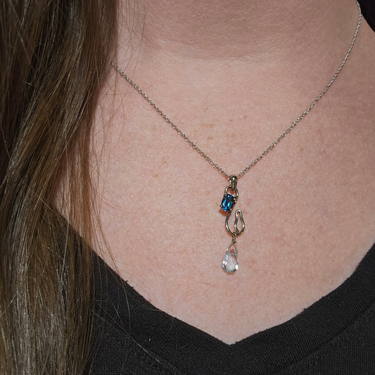 Handmade White gold London and Sky Blue Topaz Pendant