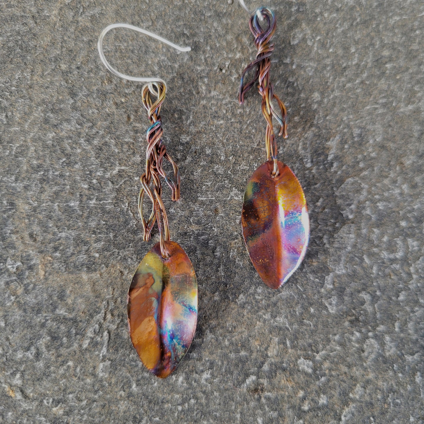 Handmade Flame Painted Copper Earrings