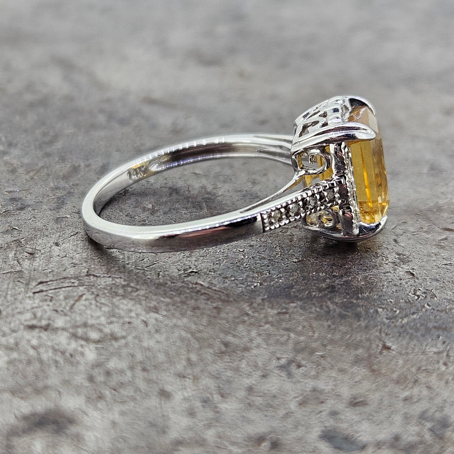 White Gold Citrine and Diamond ring