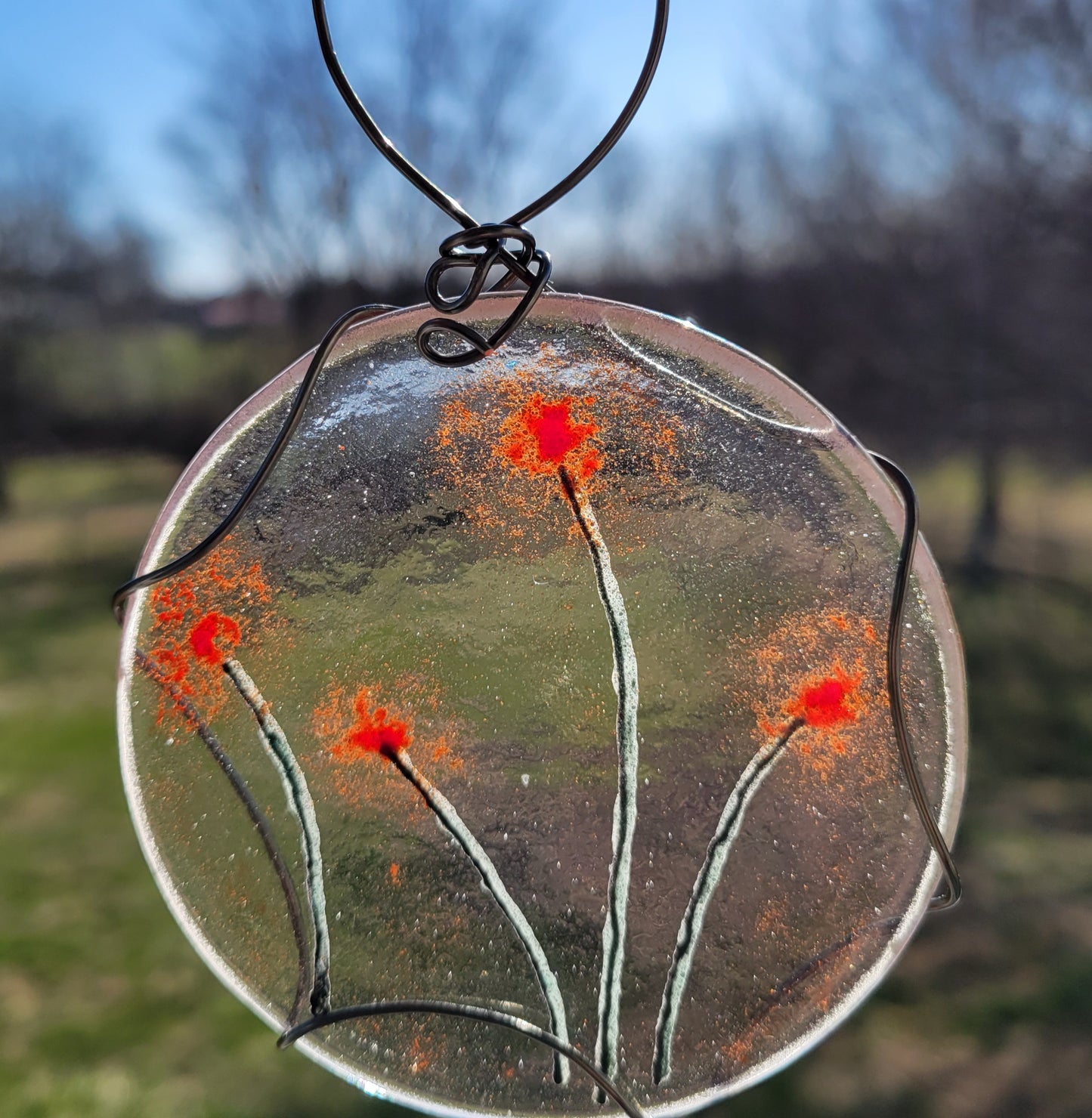 Fused Glass Floral Painted Ornament