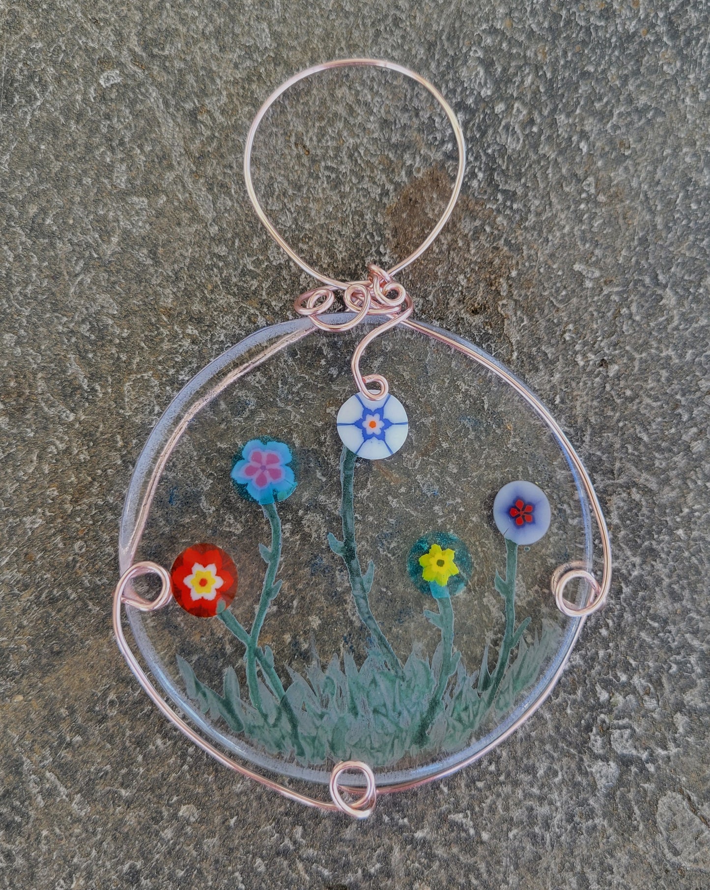 Fused Glass Floral Painted Ornament