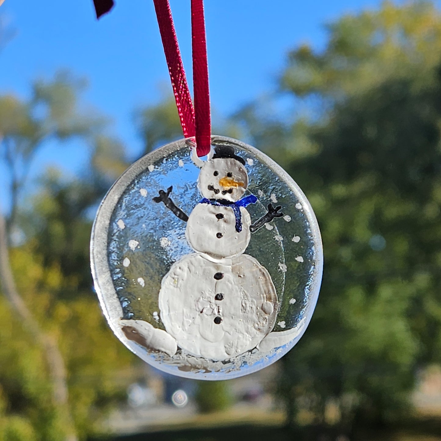 Hand Painted Fused Glass Snowman Ornament