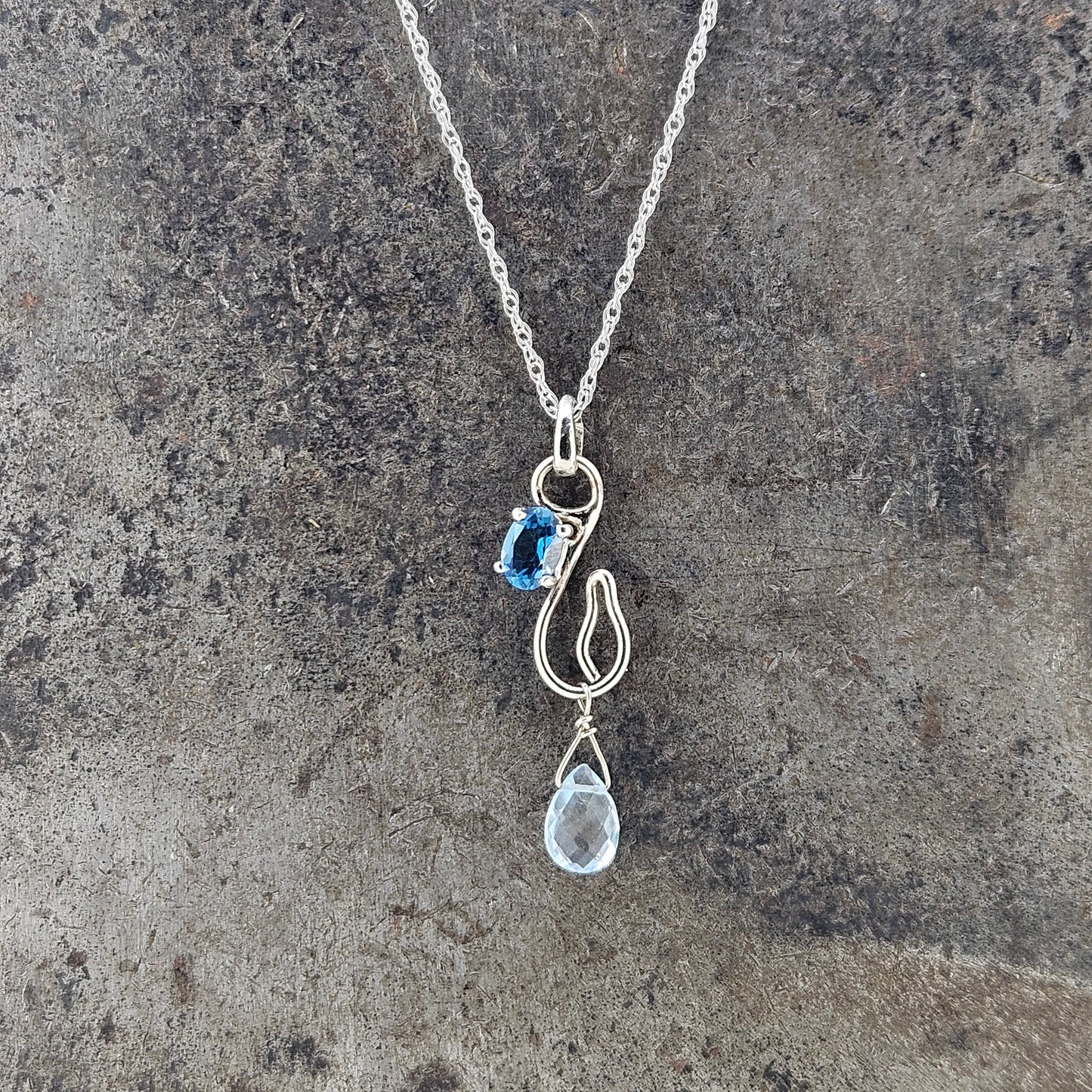 Handmade White gold London and Sky Blue Topaz Pendant