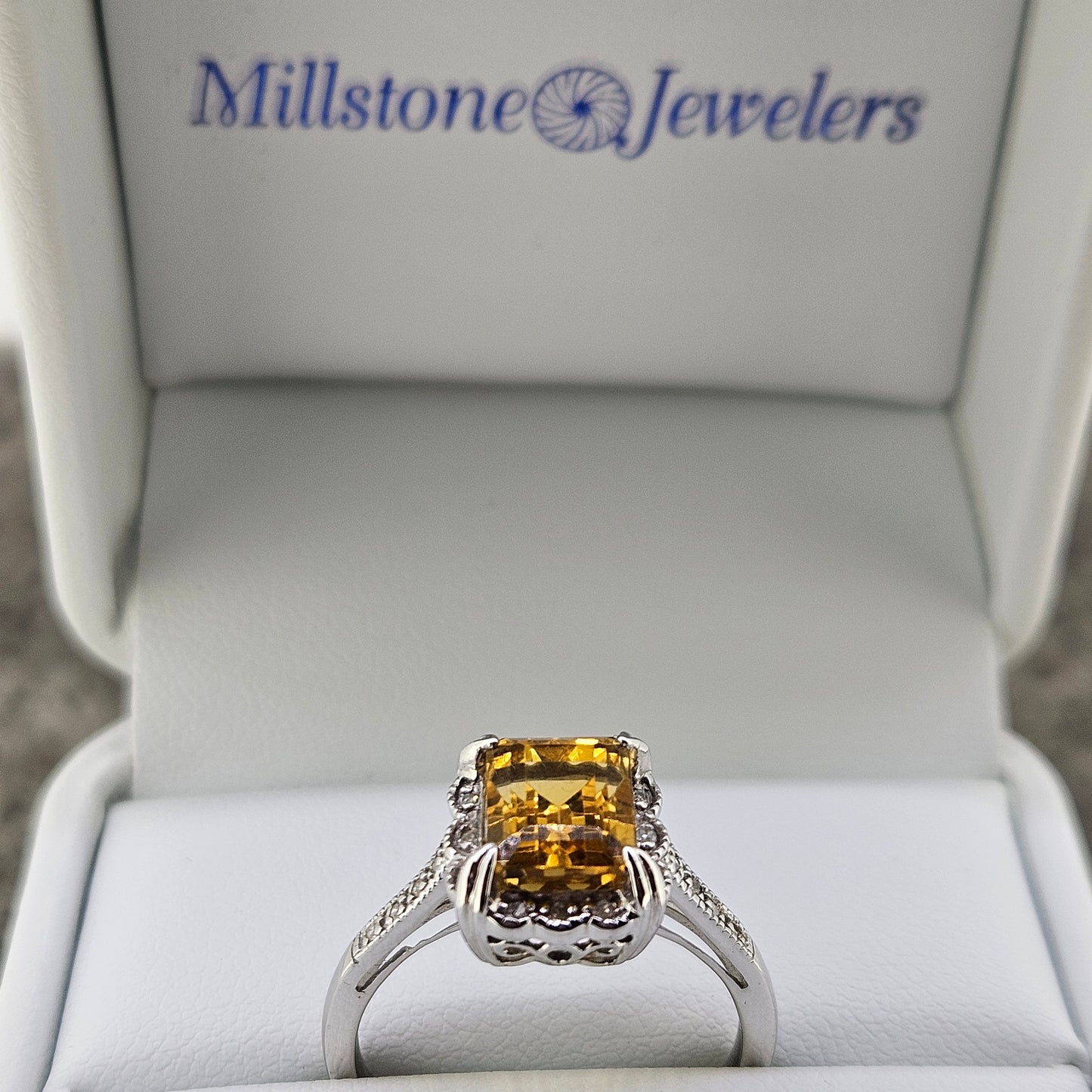 White Gold Citrine and Diamond ring