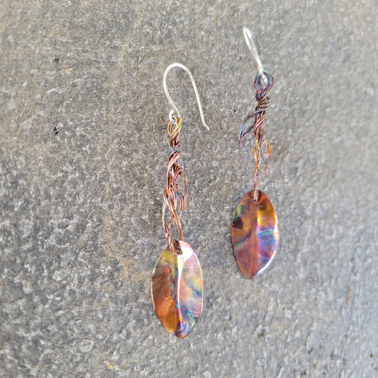 Handmade Flame Painted Copper Earrings