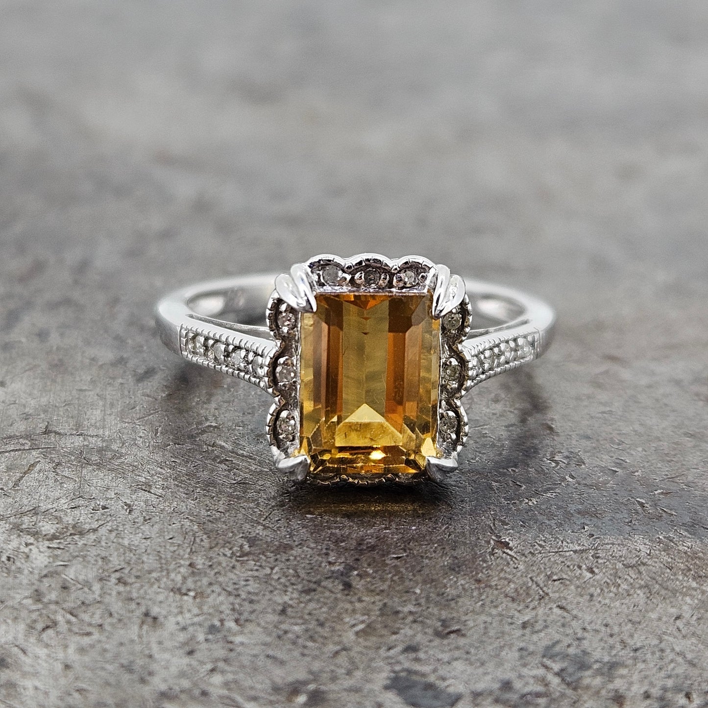 White Gold Citrine and Diamond ring