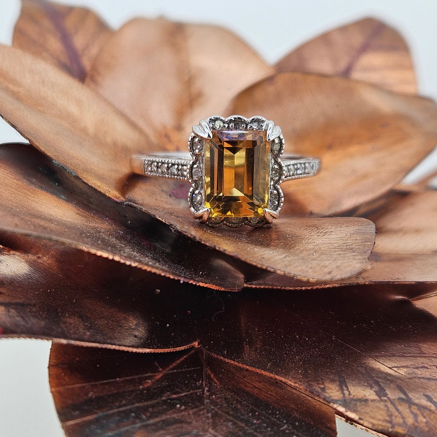 White Gold Citrine and Diamond ring