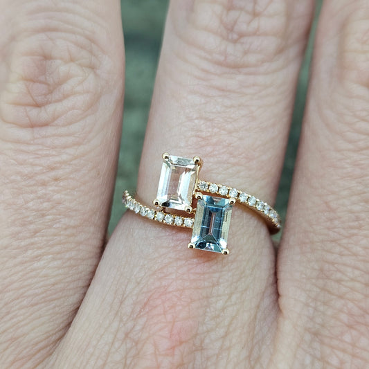 14k Rose Gold Aqua and Morganite Ring