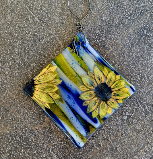 Fused Glass Sunflowe Painted Ornament