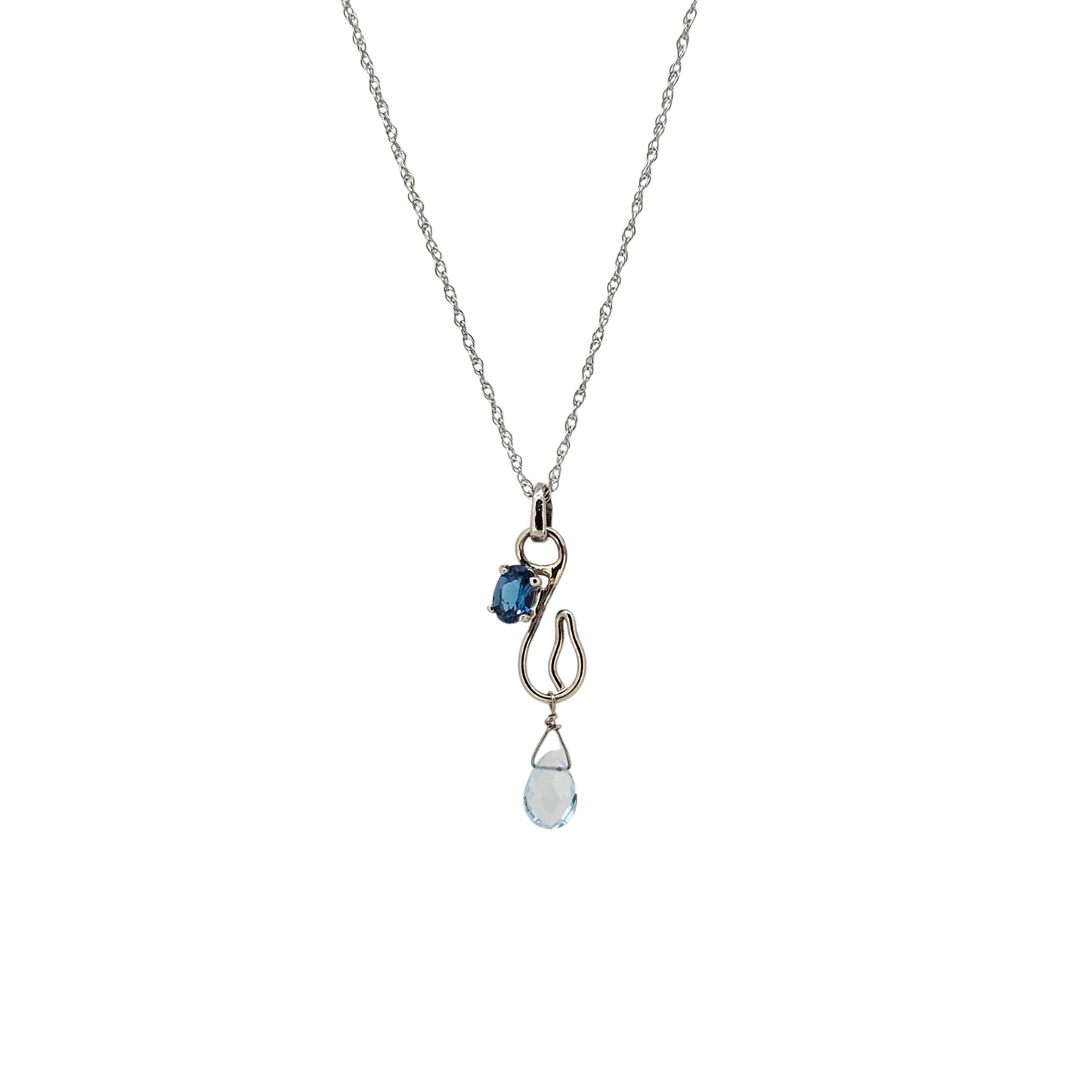 Handmade White gold London and Sky Blue Topaz Pendant
